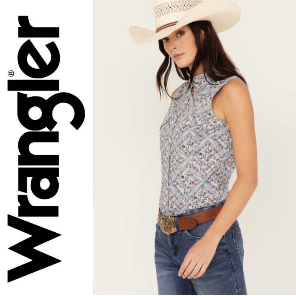 NWT Wrangler Women's Floral Paisley Print Woven Sleeveless Snap Western Shirt SM
